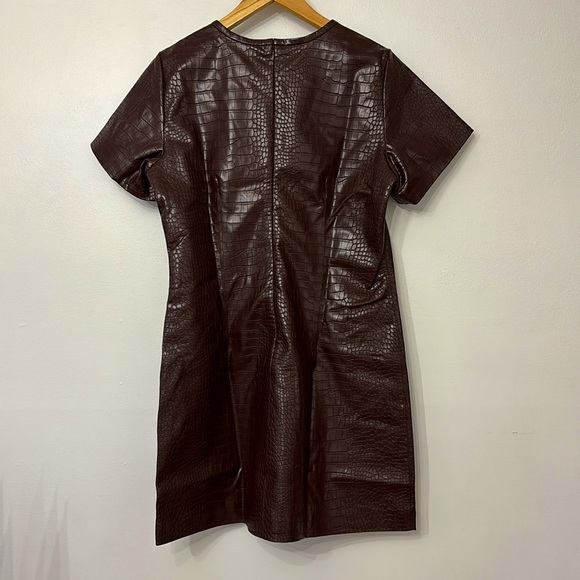 NWT J. Crew Collection Brown croc-embossed faux leather short sleeve mini dress - Picture 7 of 7